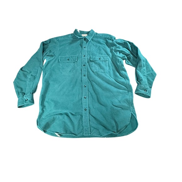 Vintage LL Bean Chamois Shirt Mens 17‎ Tall Green Button Up Casual Midweight USA - Picture 1 of 7